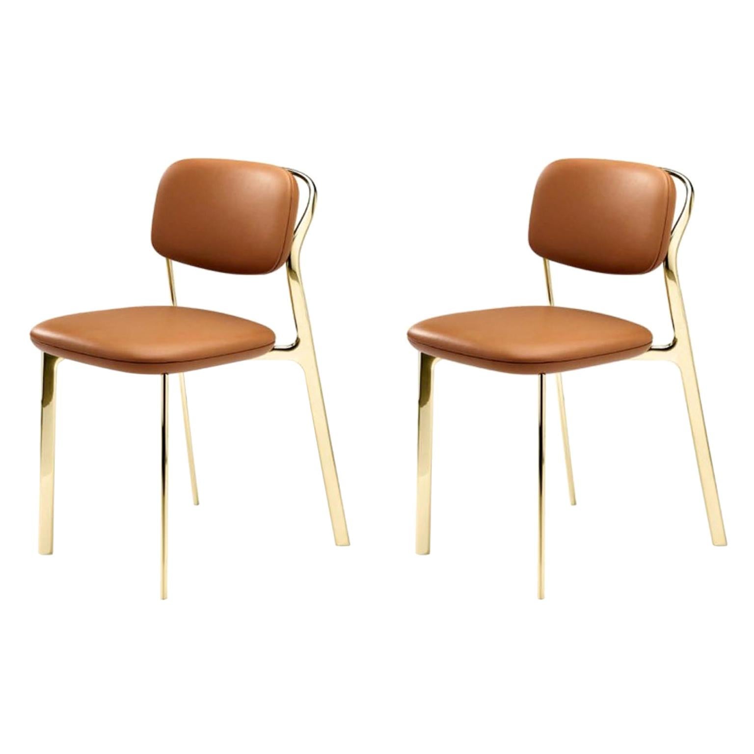 Italy Ghidini 1961 Pair Brass Dining Chairs Contemporary Design For Sale