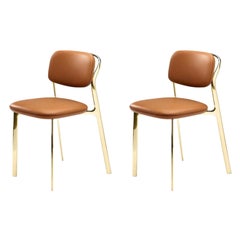Italy Ghidini 1961 Pair Brass Dining Chairs Contemporary Design