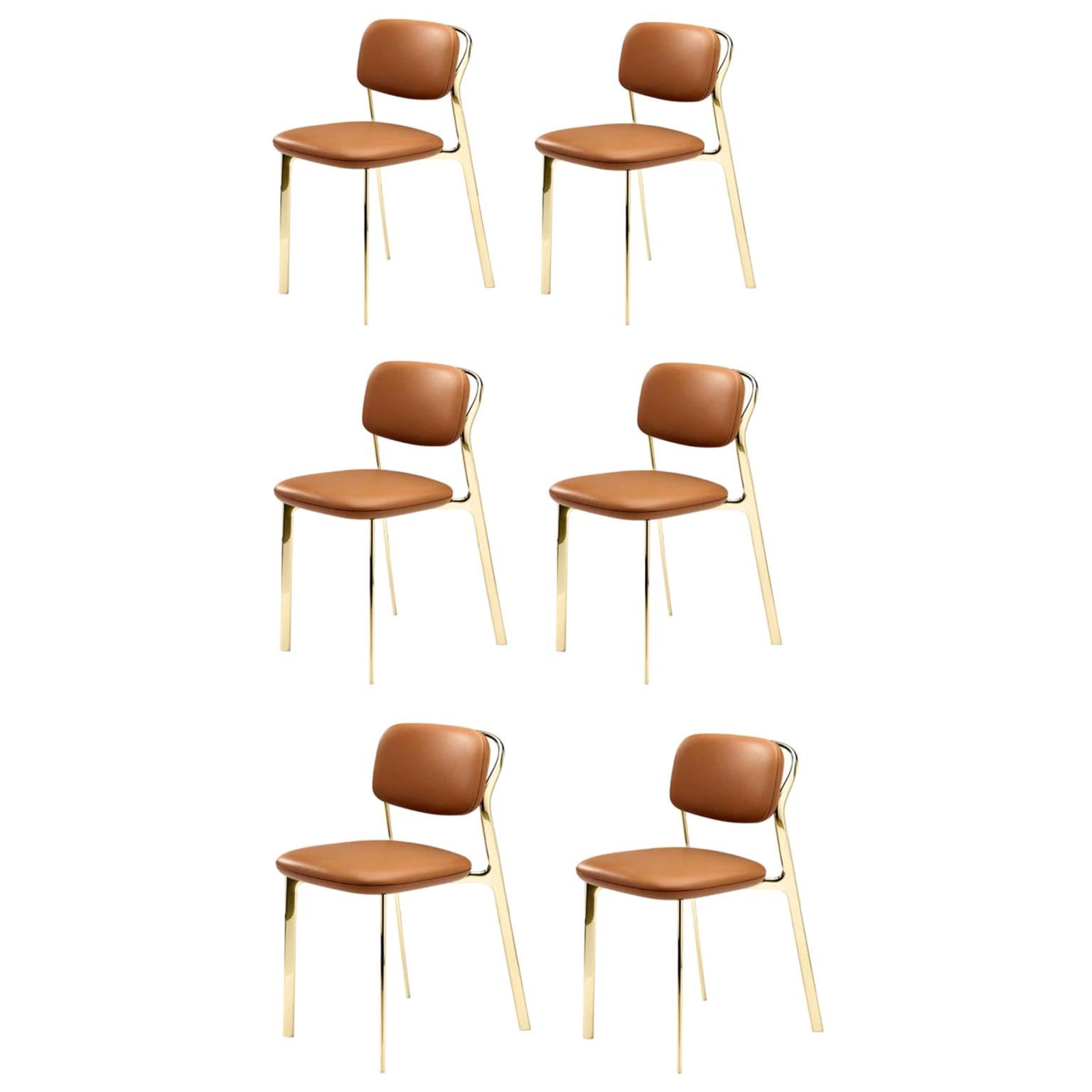 Italy Ghidini 1961 Set 6 Brass Dining Chairs Contemporary Design