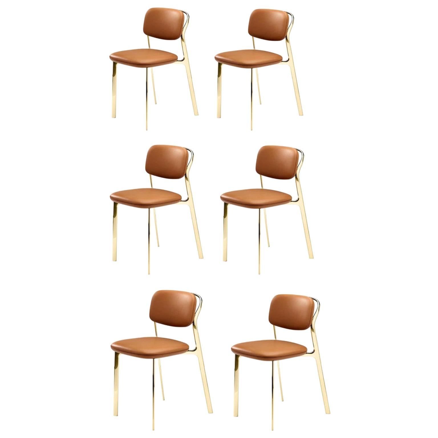 Italy Ghidini 1961 Set 6 Brass Dining Chairs Contemporary Design For Sale