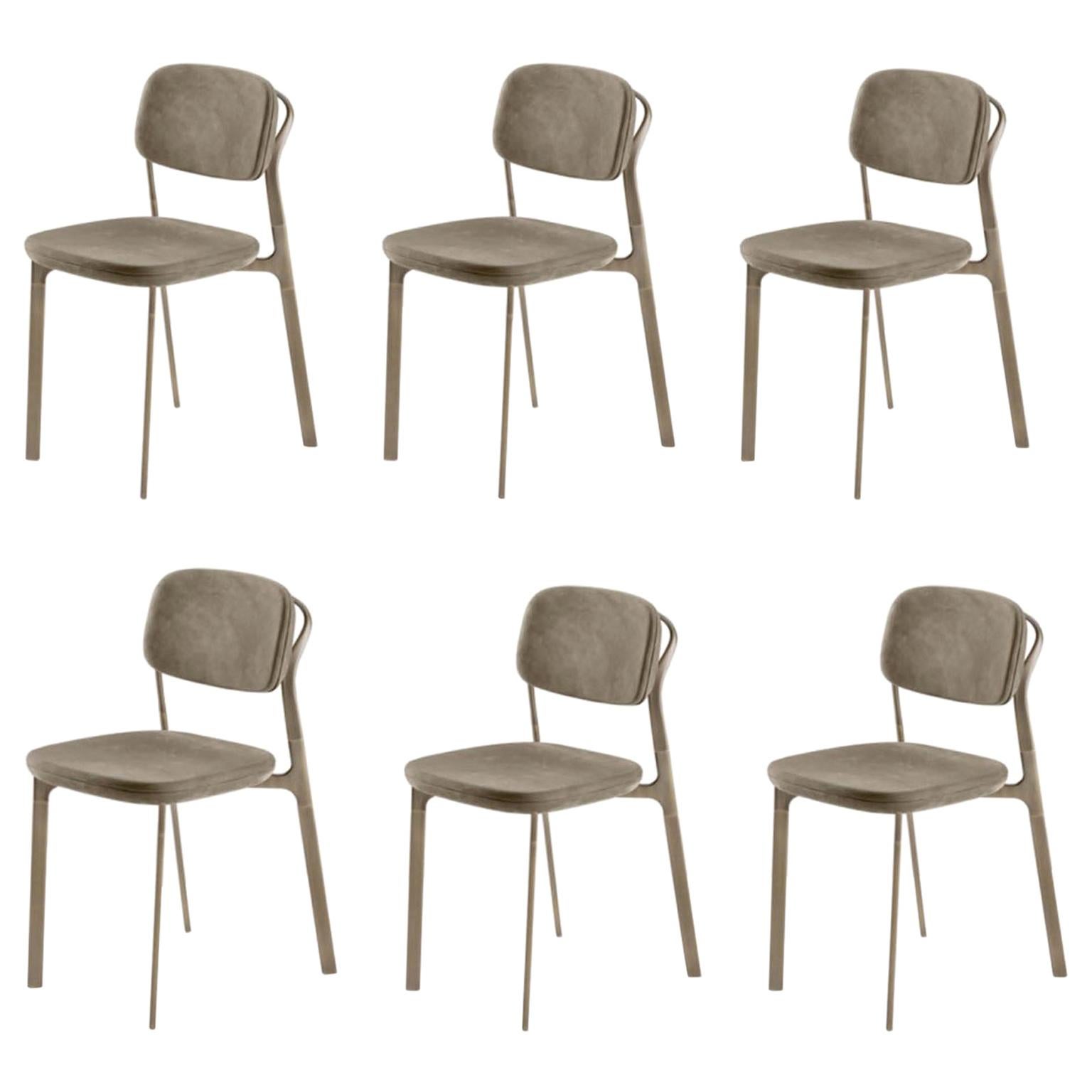 Italy Ghidini 1961 Set 6 Brass Dining Chairs Contemporary Design For Sale