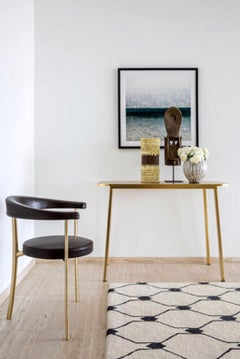 Italy Ghidini 1961 Set 6 Burnished Brass Armchairs in Giallino Leather