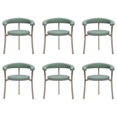 Italy Ghidini 1961 Set 6 Burnished Brass Armchairs in Giallino Leather