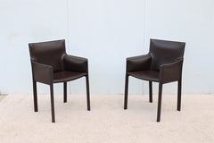 Italy Grassi & Bianchi for Enrico Pellizzoni Leather Pasqualina Armchairs a Pair