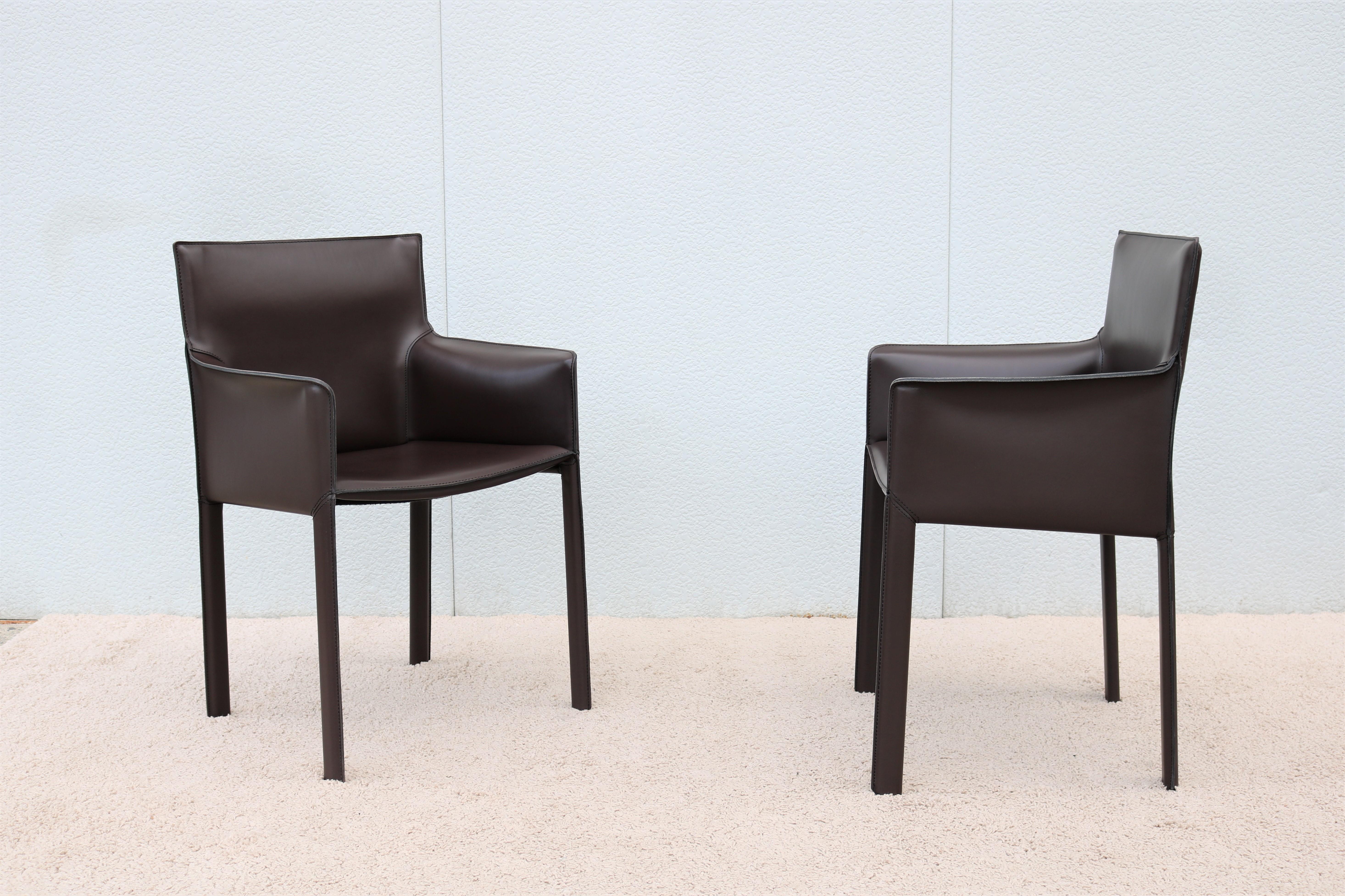 Modern Italy Grassi & Bianchi for Enrico Pellizzoni Leather Pasqualina Armchairs a Pair For Sale