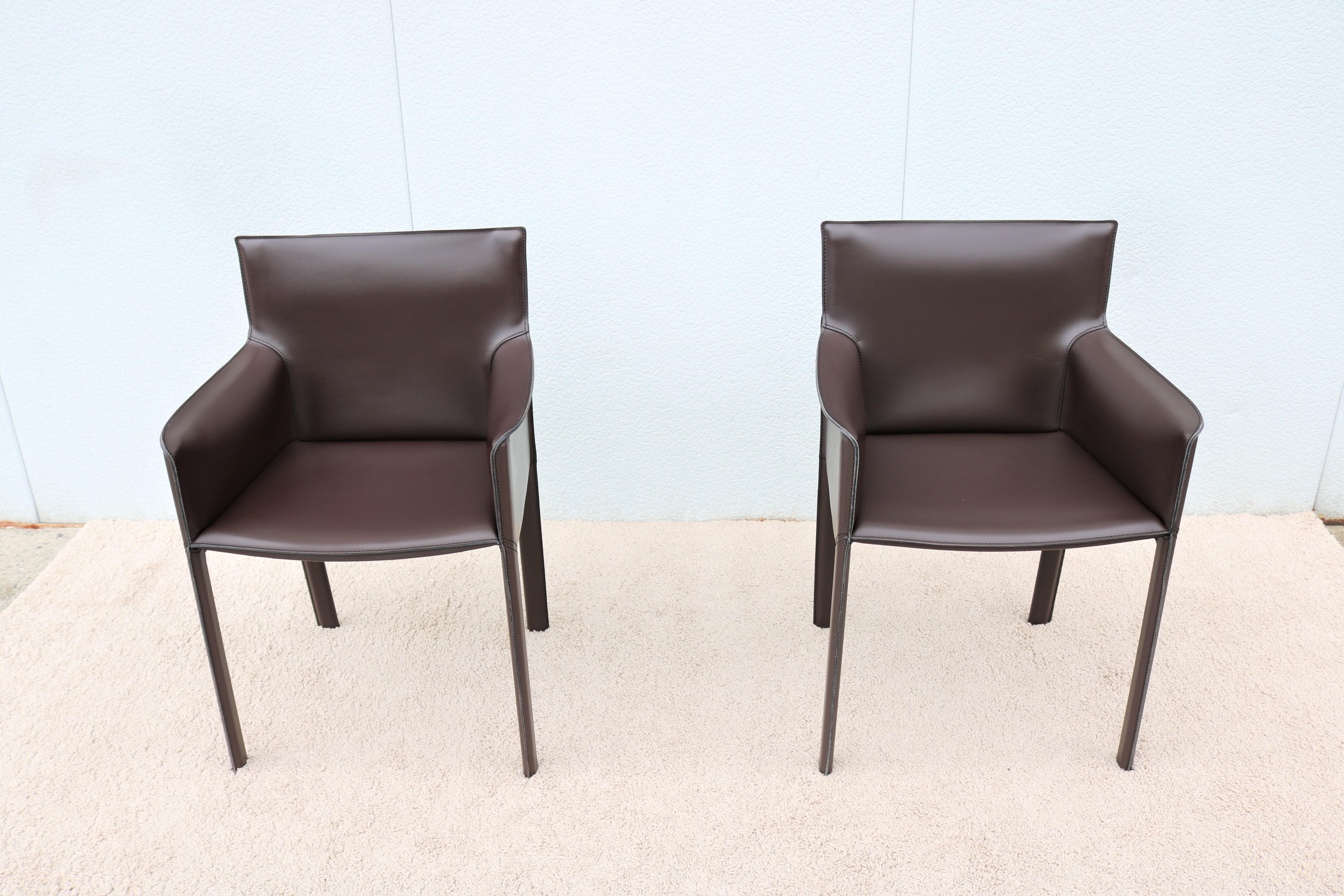 Italian Italy Grassi & Bianchi for Enrico Pellizzoni Leather Pasqualina Armchairs a Pair For Sale