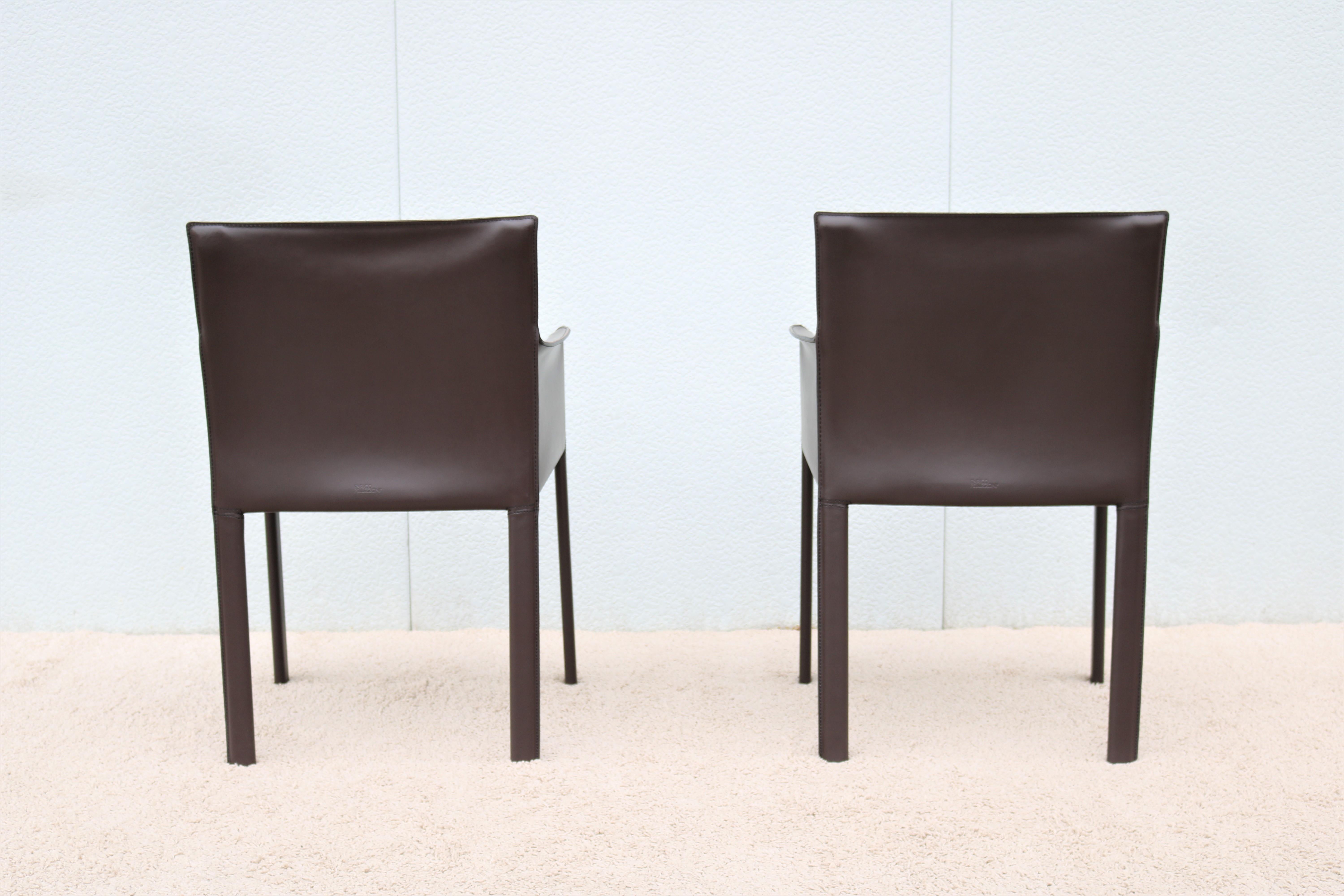 Italy Grassi & Bianchi for Enrico Pellizzoni Leather Pasqualina Armchairs a Pair In Good Condition For Sale In Secaucus, NJ