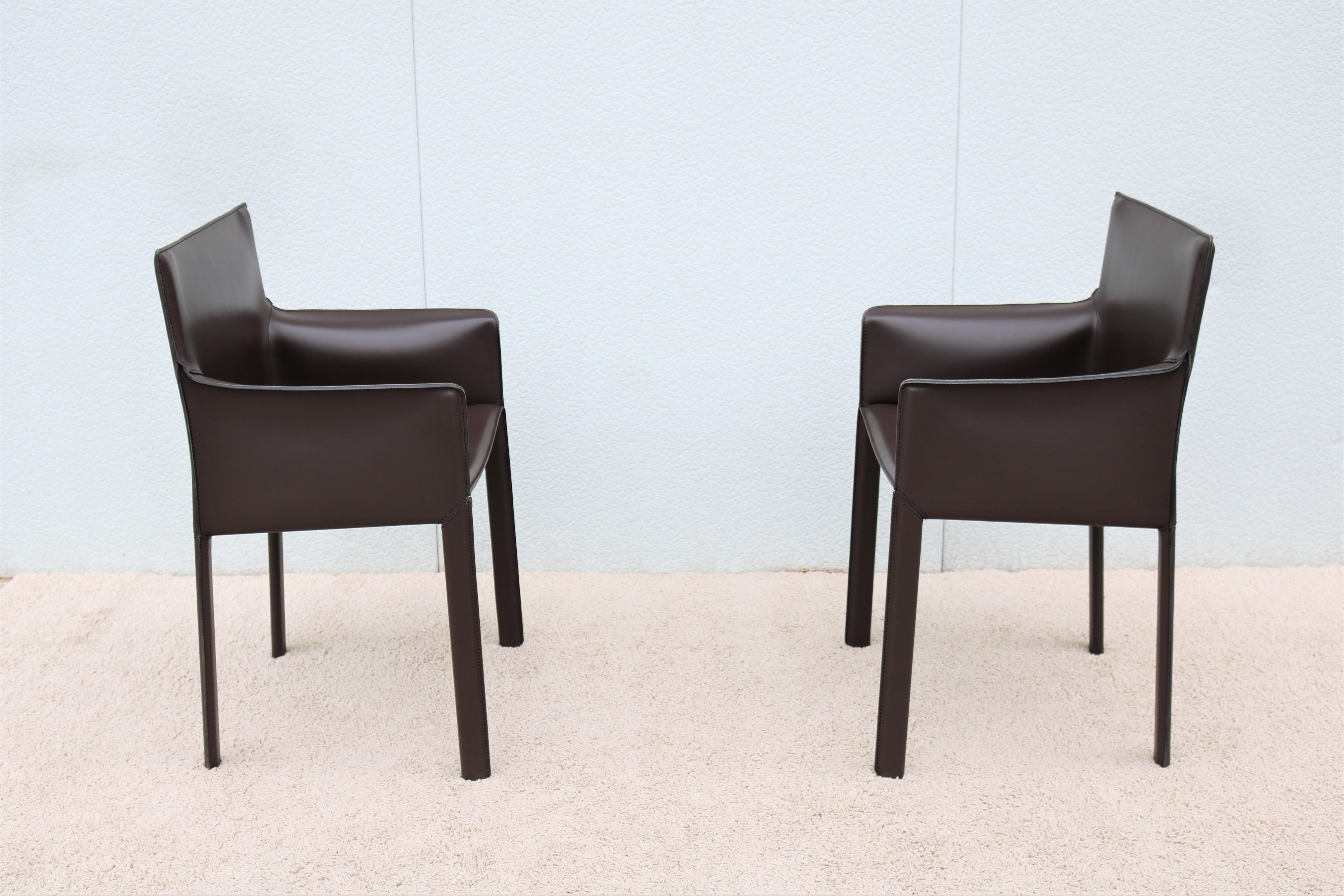 Contemporary Italy Grassi & Bianchi for Enrico Pellizzoni Leather Pasqualina Armchairs a Pair For Sale