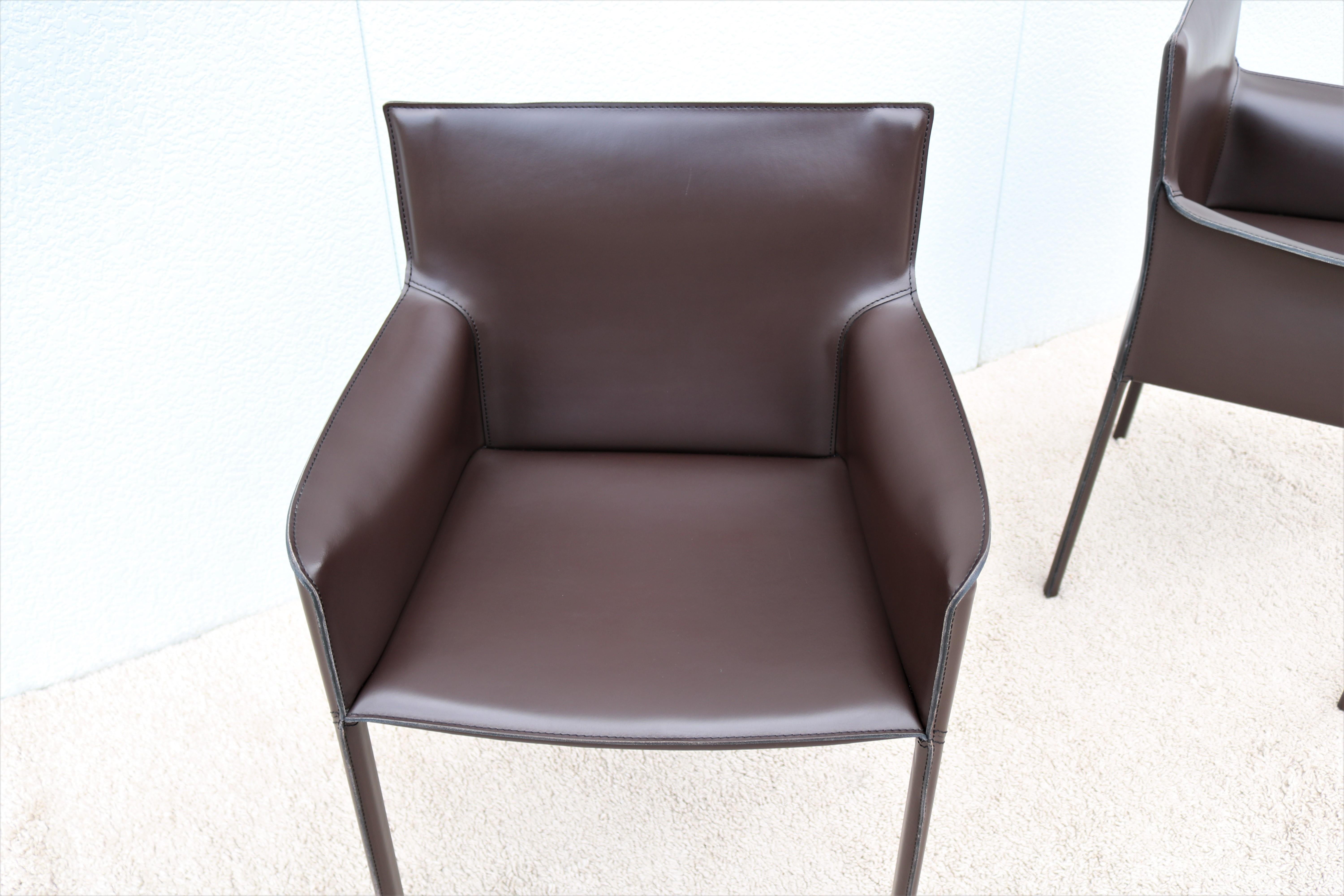 Steel Italy Grassi & Bianchi for Enrico Pellizzoni Leather Pasqualina Armchairs a Pair For Sale