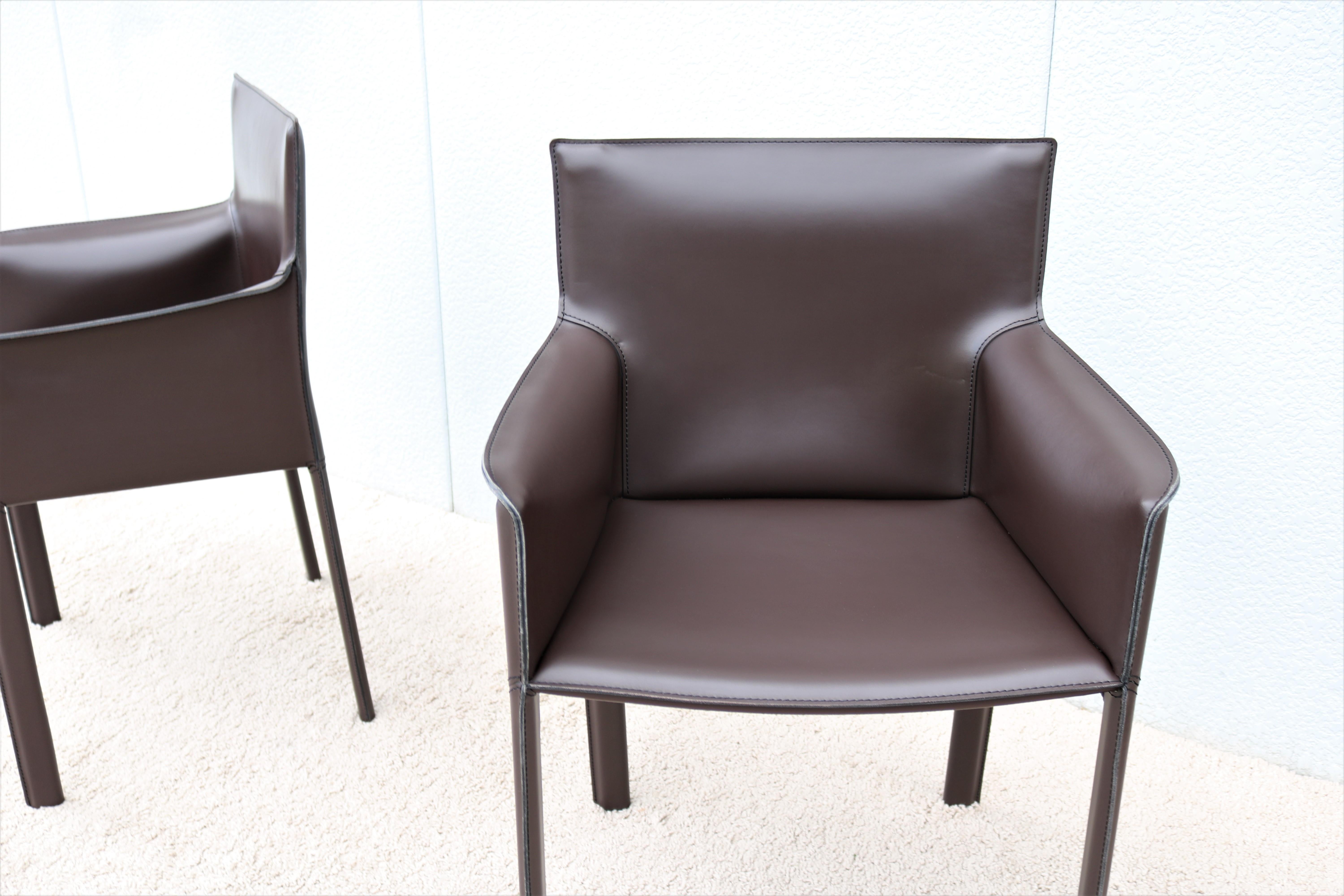 Italy Grassi & Bianchi for Enrico Pellizzoni Leather Pasqualina Armchairs a Pair For Sale 1