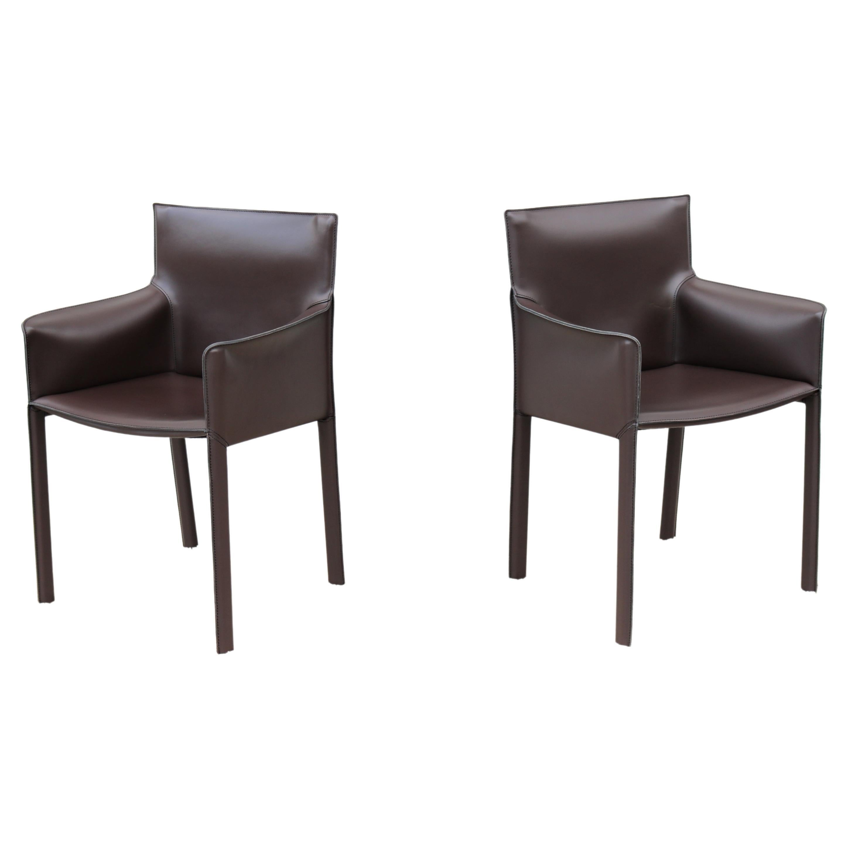 Italy Grassi & Bianchi for Enrico Pellizzoni Leather Pasqualina Armchairs a Pair For Sale