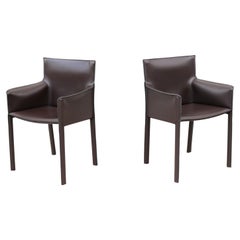 Italy Grassi & Bianchi for Enrico Pellizzoni Leather Pasqualina Armchairs a Pair