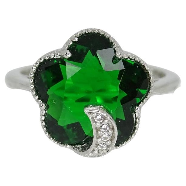 Italy "half moon" ring, emerald root and zircons, 925 sterling silver For Sale