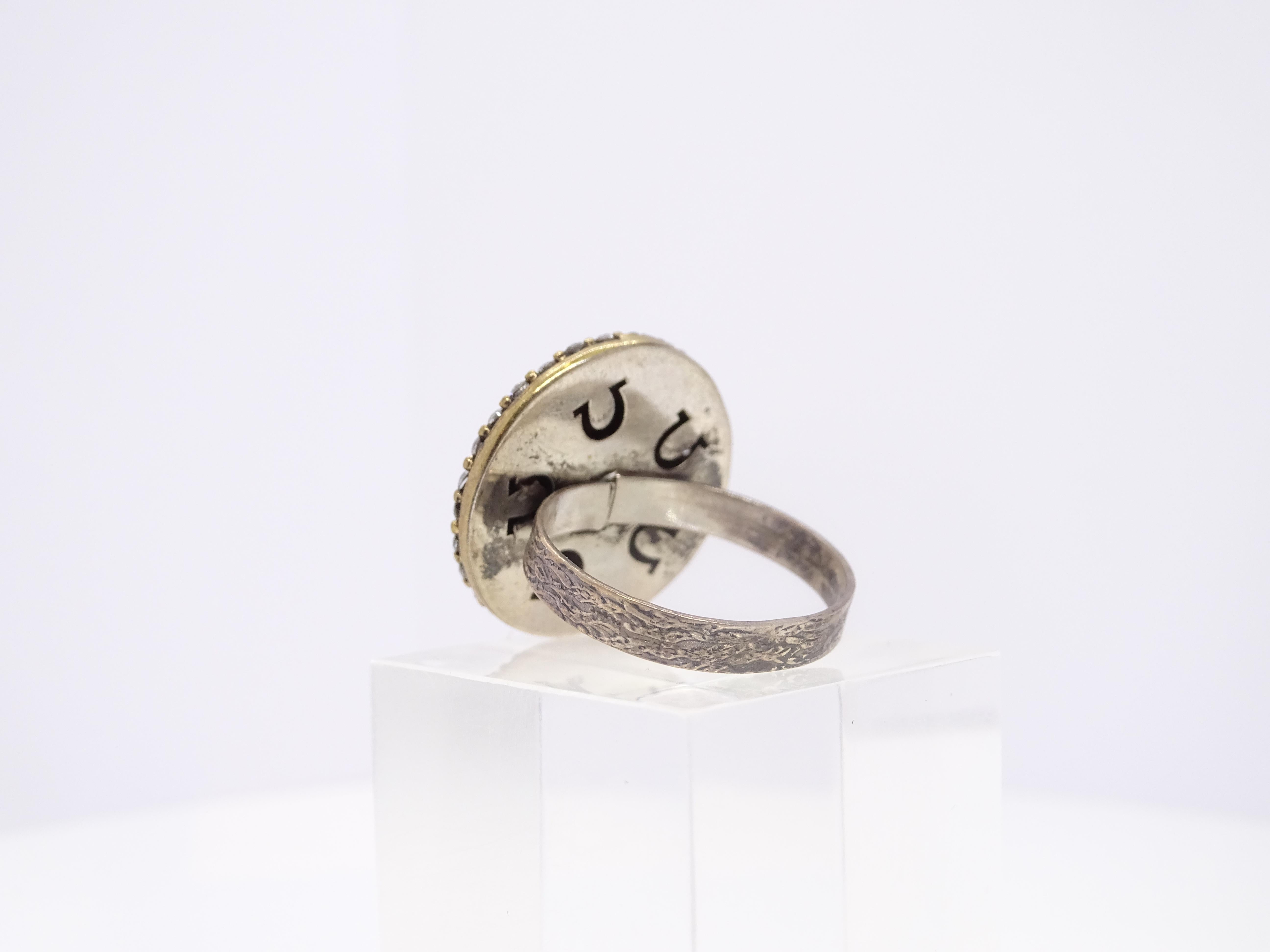 Italy Horseshoe rosette ring, vintage style, sterling silver zircon rubelita For Sale 4