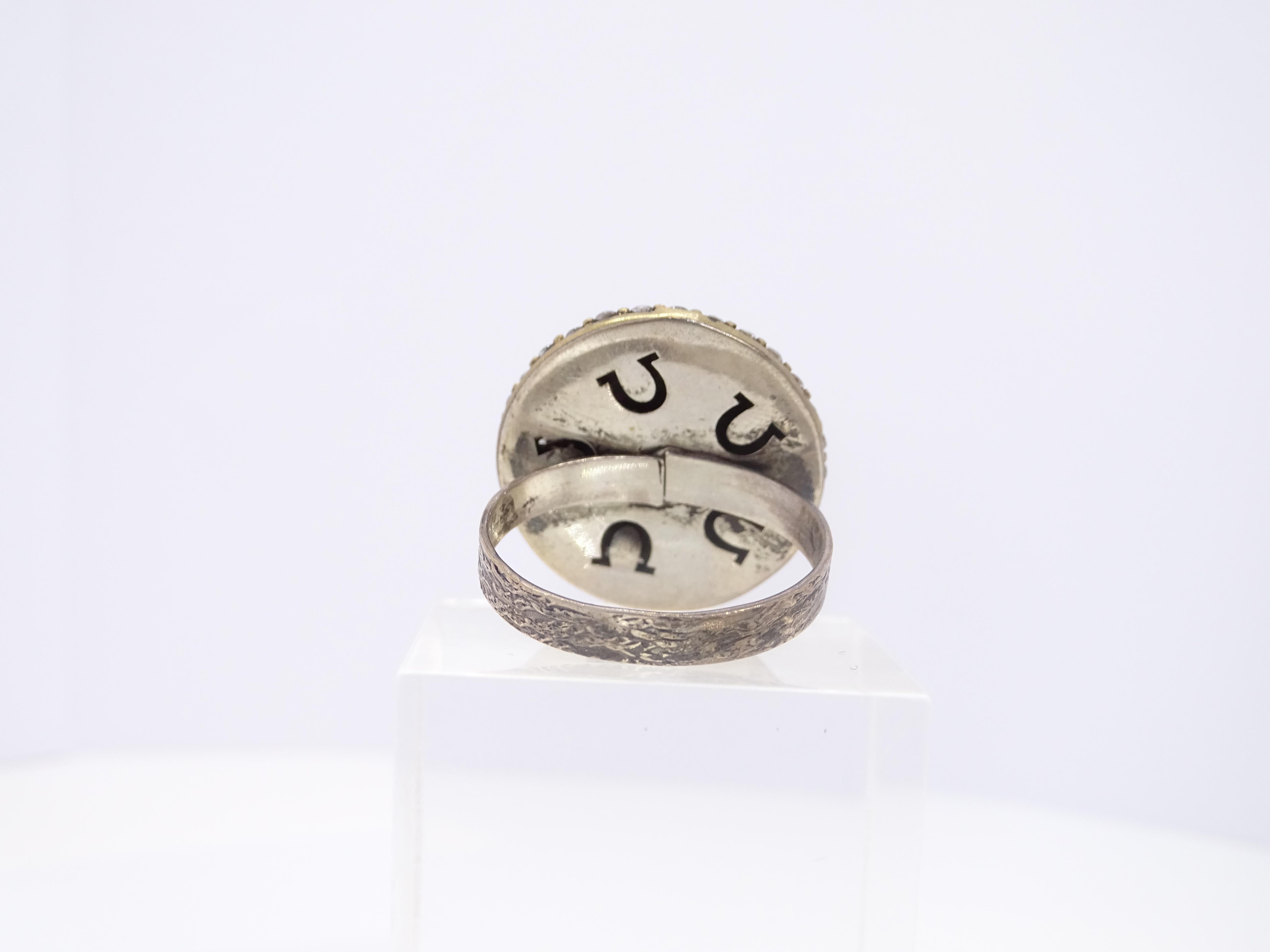 Italy Horseshoe rosette ring, vintage style, sterling silver zircon rubelita For Sale 5