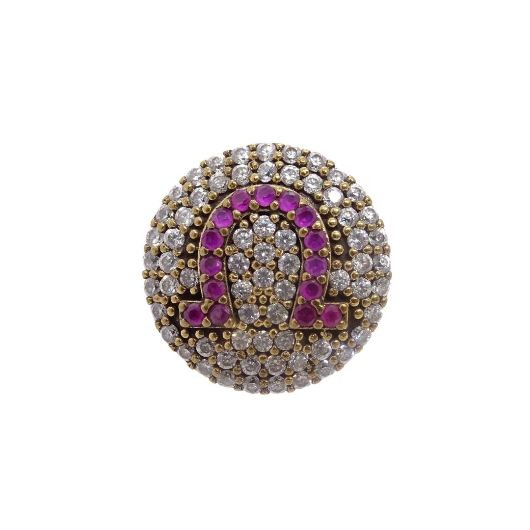Italy Horseshoe rosette ring, vintage style, sterling silver zircon rubelita In New Condition For Sale In VALLADOLID, ES