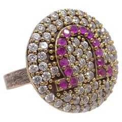 Italien Hufeisenrosette-Ring, Vintage-Stil, Zirkon-Rubelita aus Sterlingsilber
