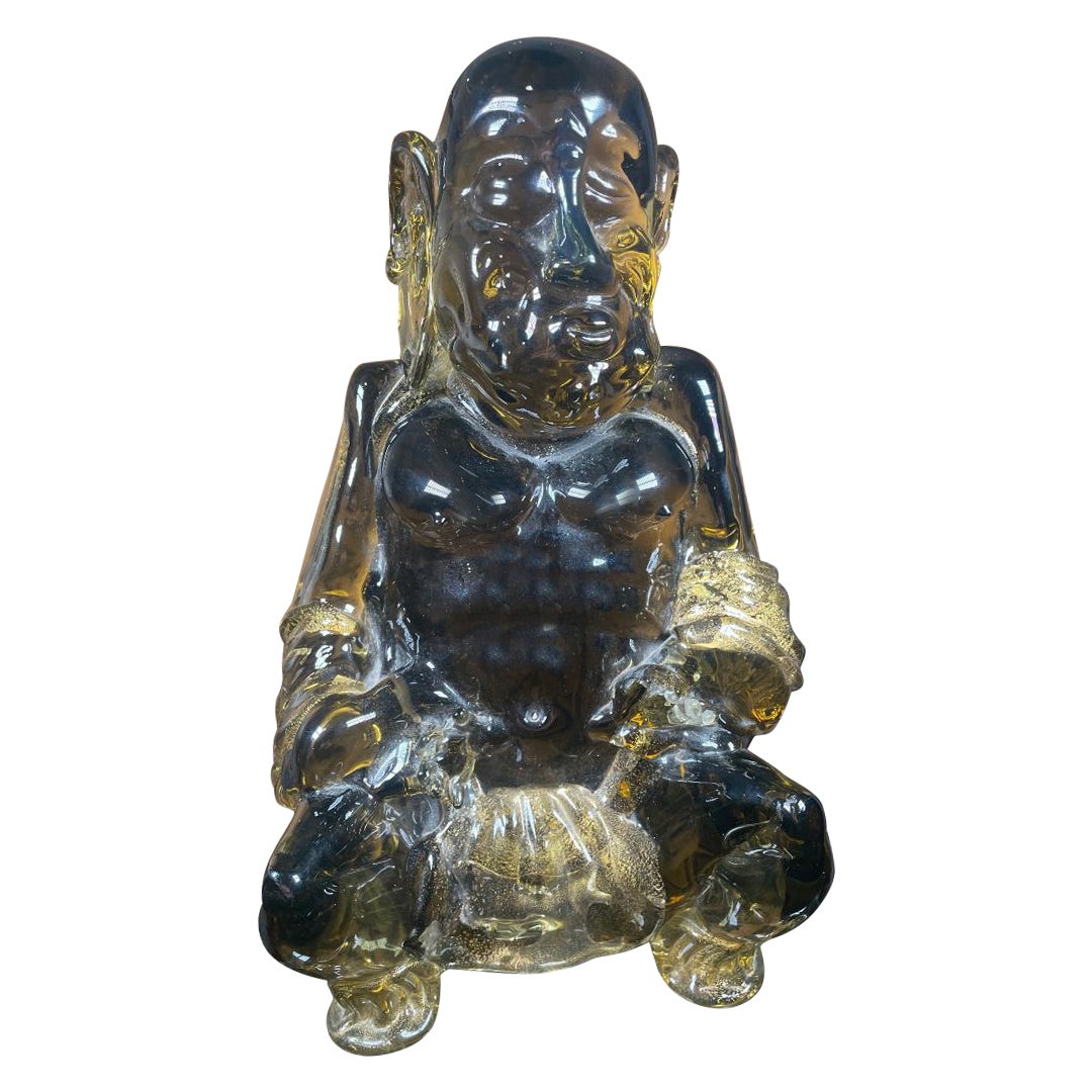 Italy Impressive Murano Gold Hand blown Glass Meditation Buddha, Signed