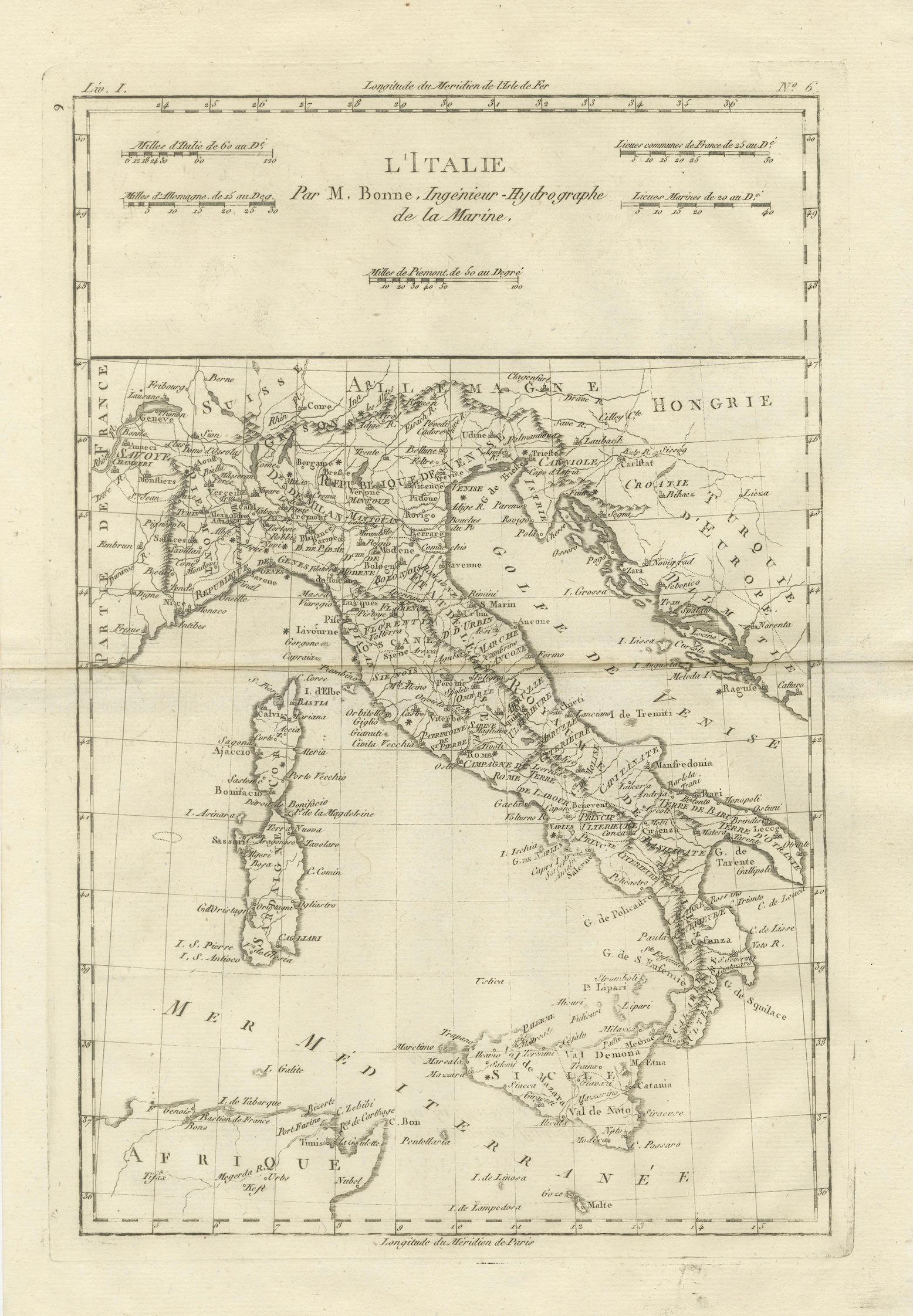 Italy in the Age of Antiquity – Rigobert Bonne French Map c.1780