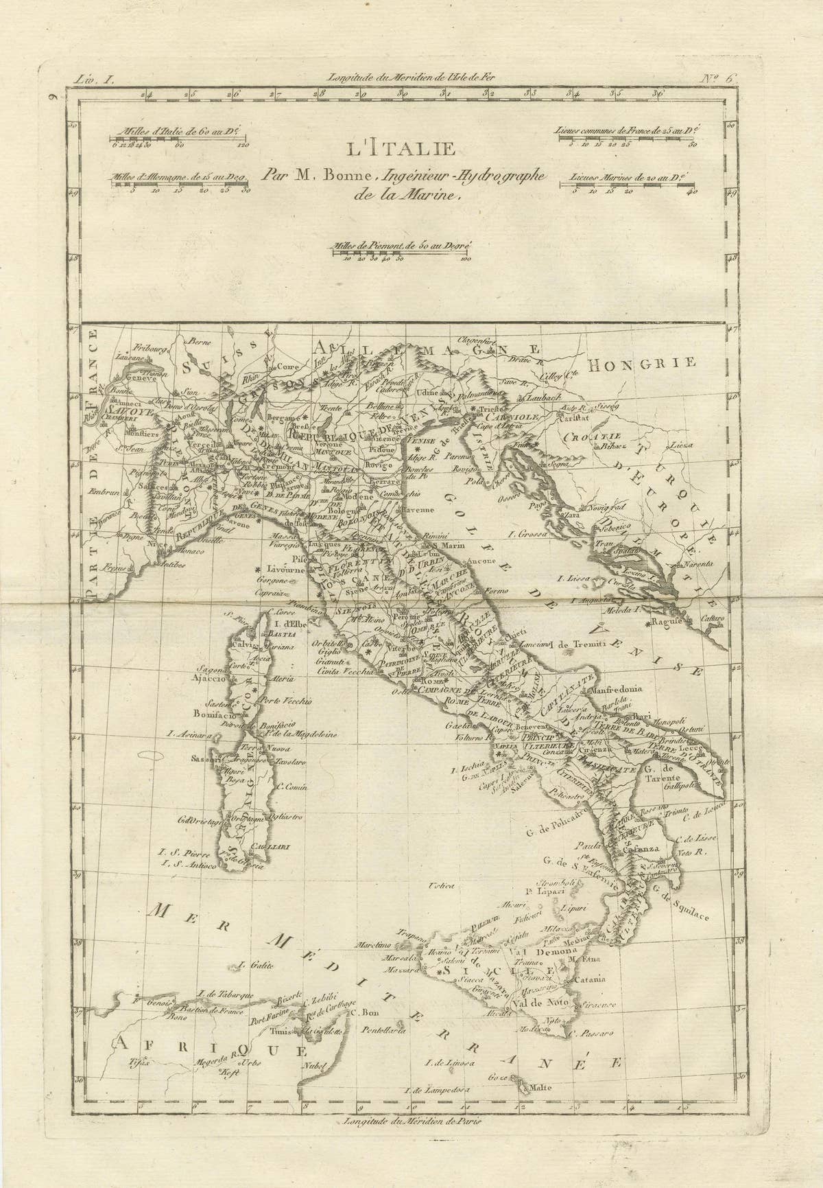 Italy in the Age of Antiquity – Rigobert Bonne French Map c.1780