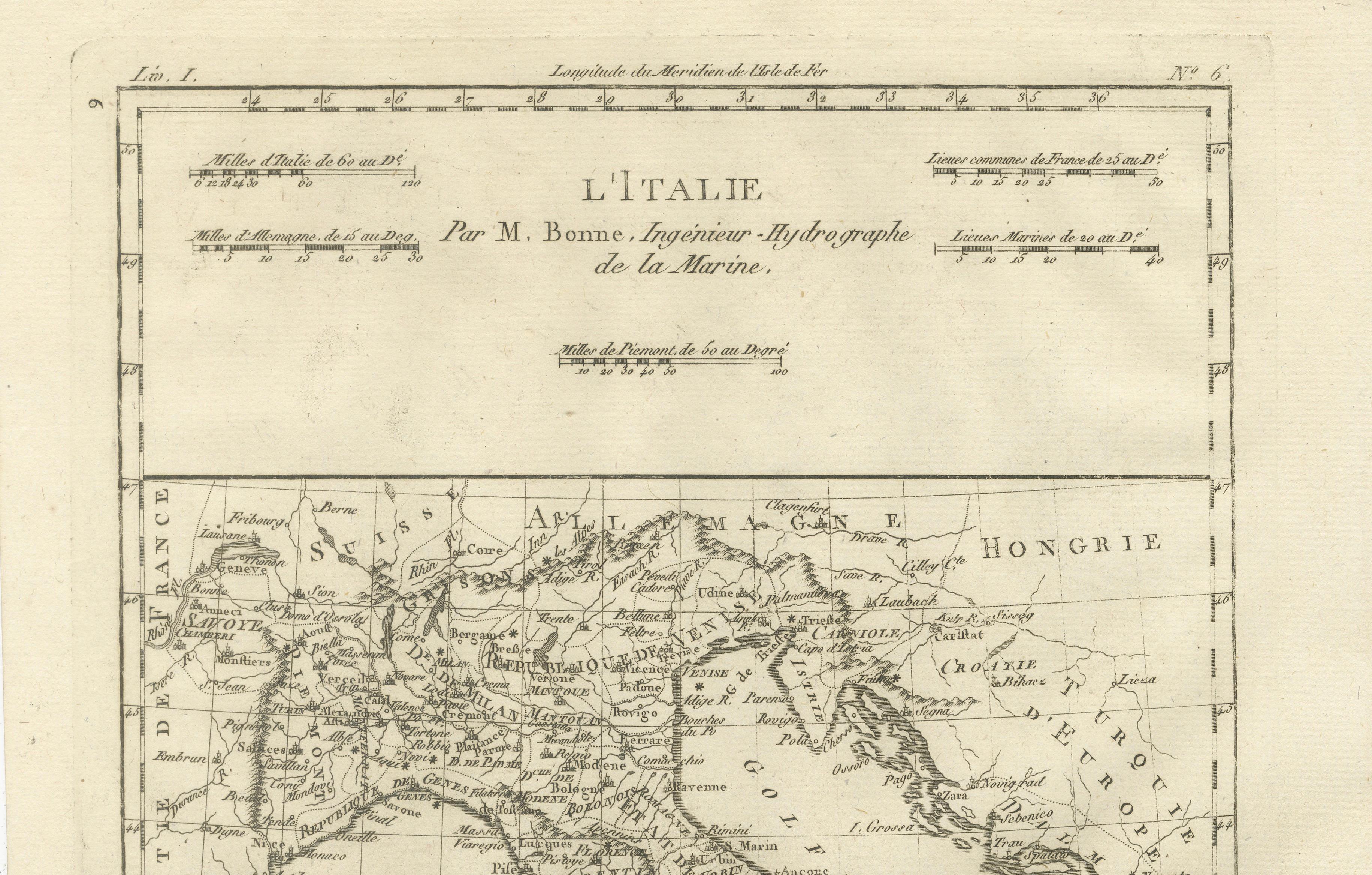 Italy in the Age of Antiquity – Rigobert Bonne French Map c.1780