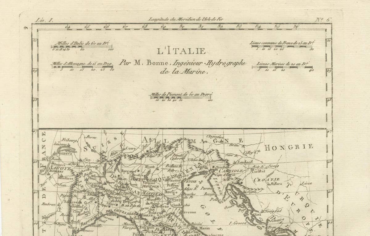 Italy in the Age of Antiquity – Rigobert Bonne French Map c.1780