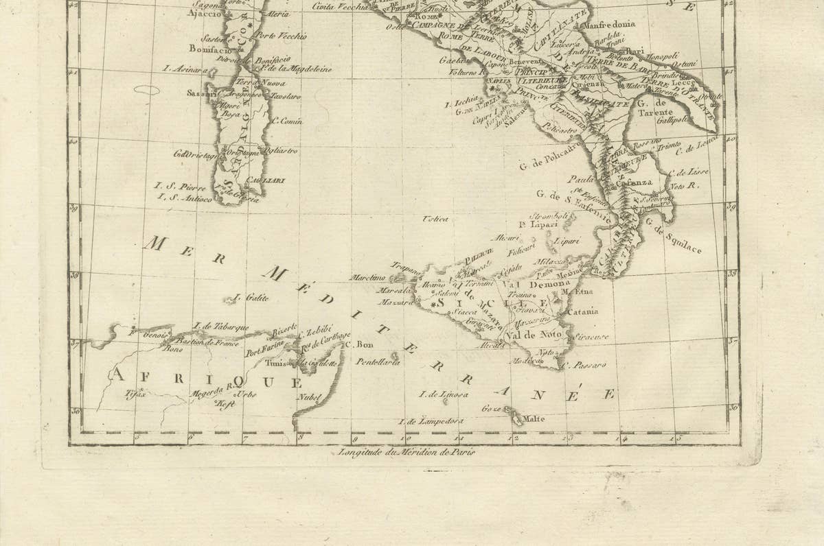 Italy in the Age of Antiquity – Rigobert Bonne French Map c.1780