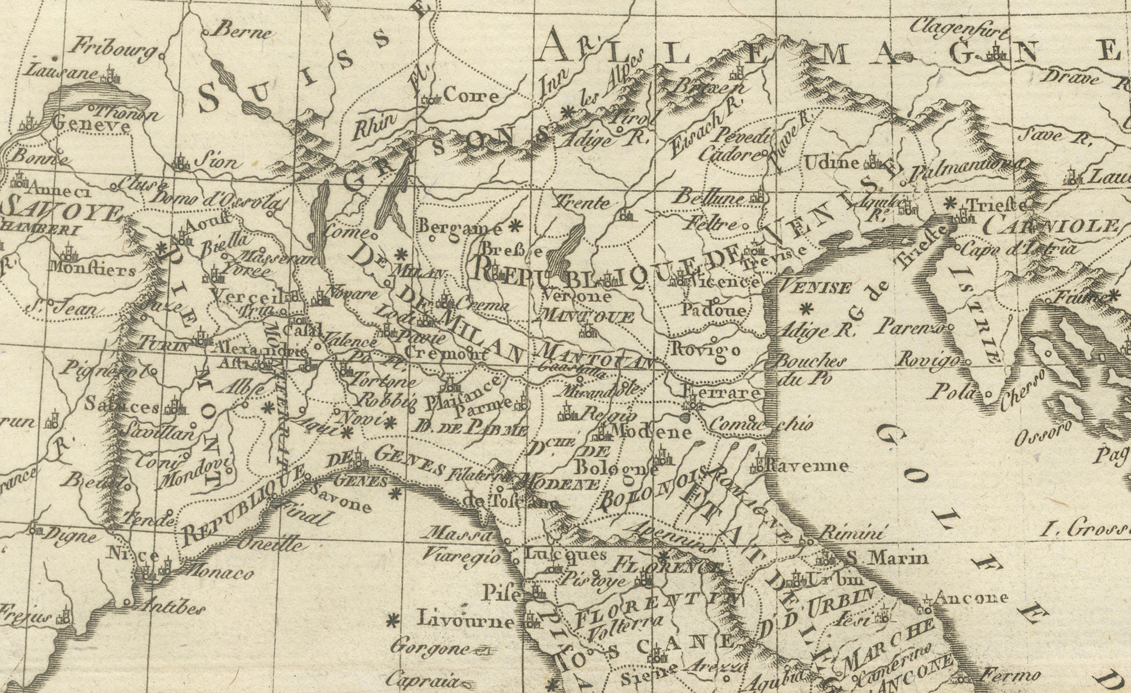 Italy in the Age of Antiquity – Rigobert Bonne French Map c.1780