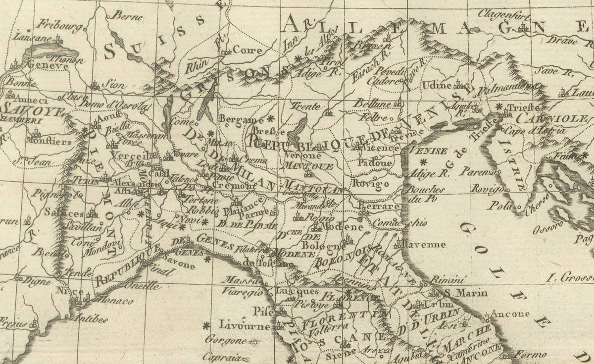 Italy in the Age of Antiquity – Rigobert Bonne French Map c.1780
