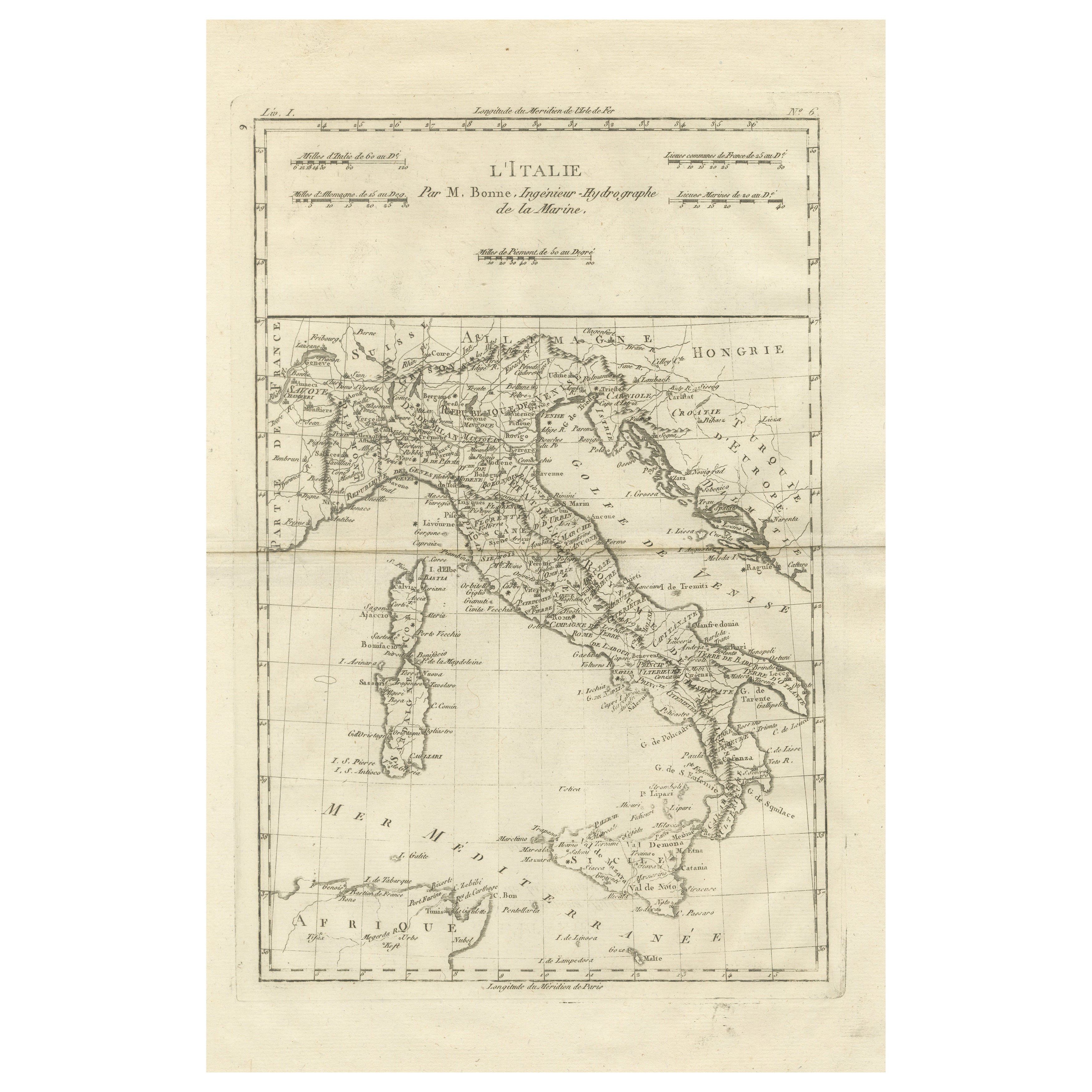 Italy in the Age of Antiquity – Rigobert Bonne French Map c.1780