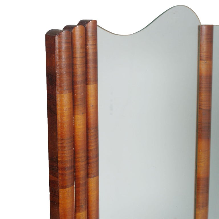 Italian Italy Large Wall Mirror Art Deco, Burl Walnut, Excellent Conditions Wax-Polished For Sale