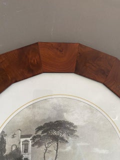 Italy Late 18th Century Black and White Landscape Print of Amalfi in Round Frame