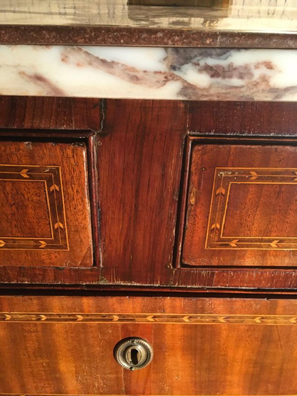 Italy Late 18th Century Inlaid Walnut Chest of Drawers Top White Violet Marble 11