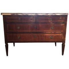 Antique Italy Late 18th Century Inlaid Walnut Chest of Drawers Top White Violet Marble