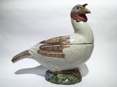 Italy Late 18th Century Little White Majolica Turkey with  Polychrome