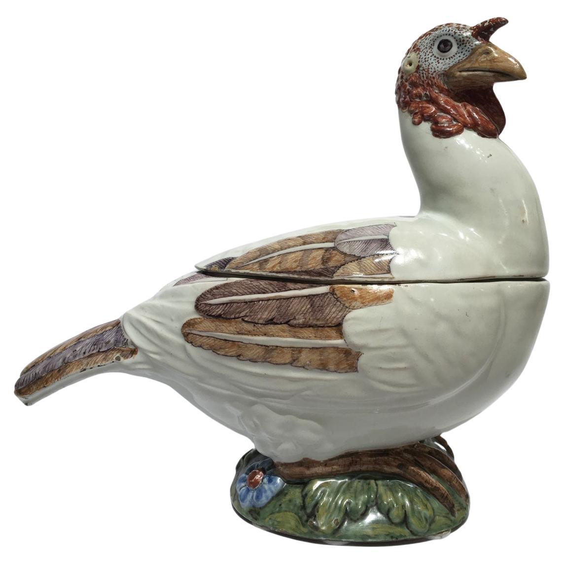 Italy Late 18th Century Little White Majolica Turkey with  Polychrome