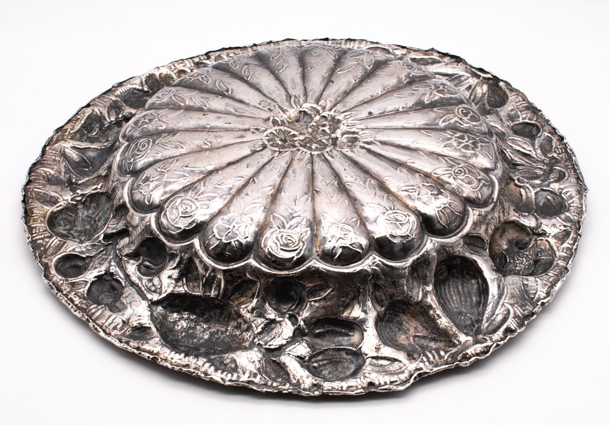 Italian Italy Late 19th Century Renaissance Revival Fruit Plate Tray In .800 Silver For Sale
