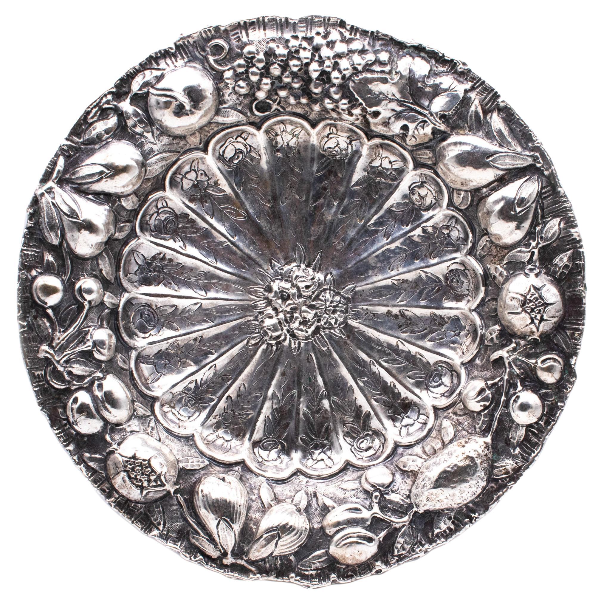 Italy Late 19th Century Renaissance Revival Fruit Plate Tray In .800 Silver For Sale