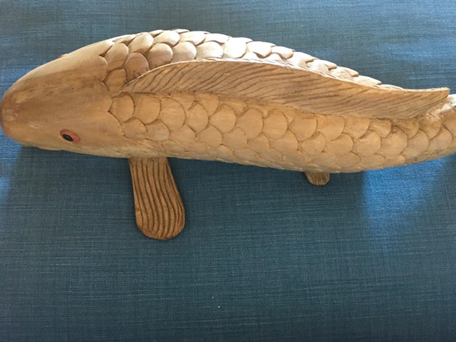 Italy Late 20th Century Artisan Wooden Fish Sculpture 4