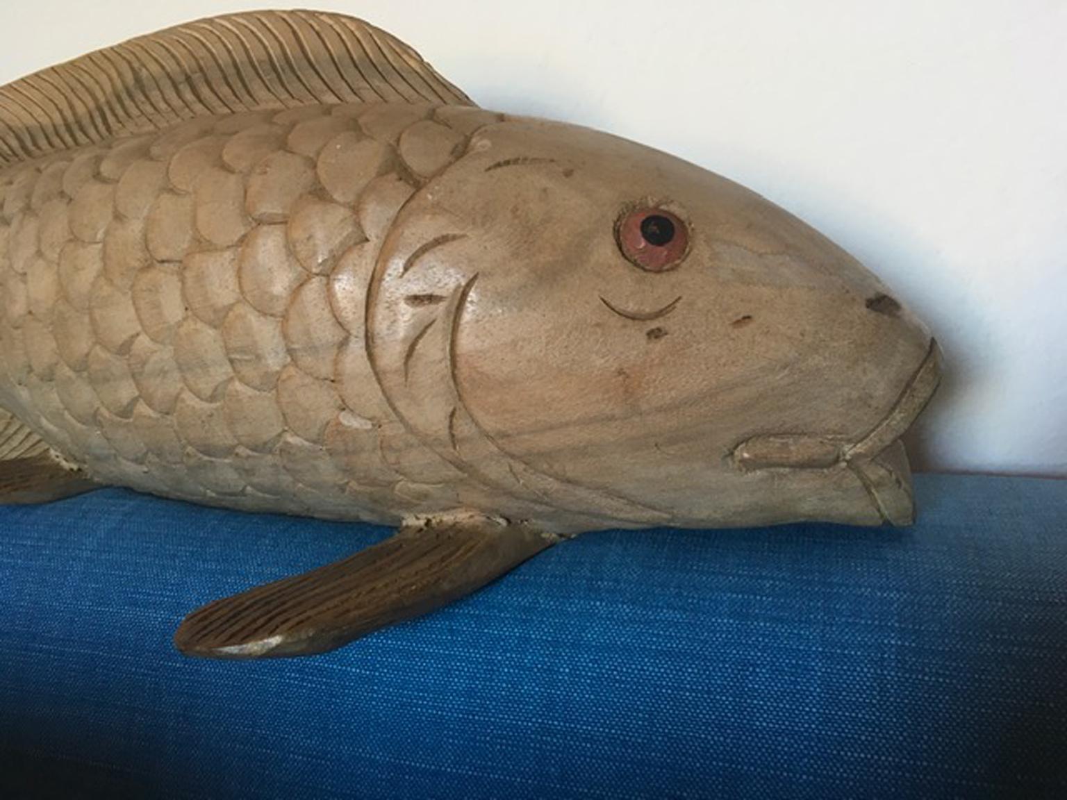 Country Italy Late 20th Century Artisan Wooden Fish Sculpture