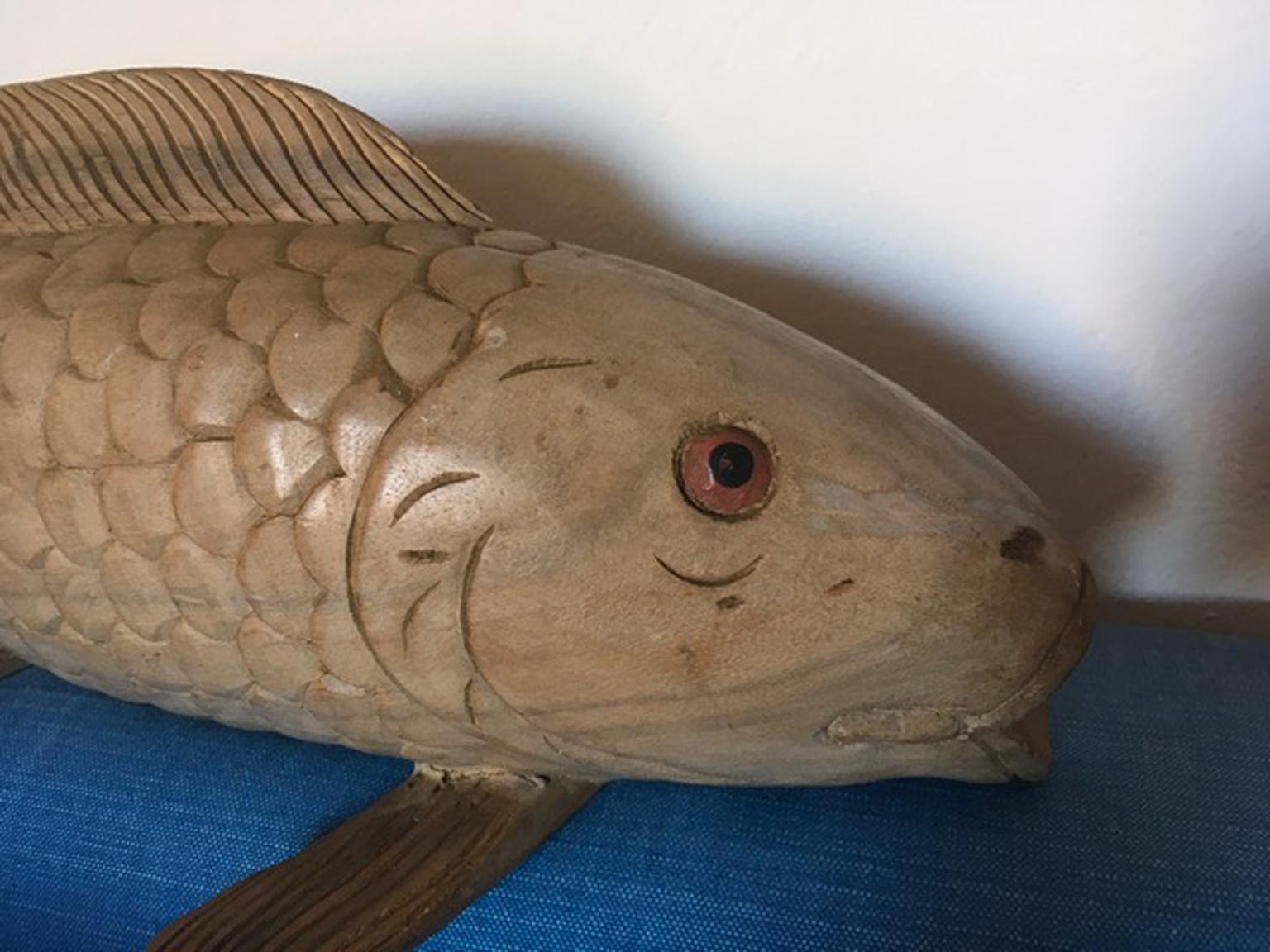 Italian Italy Late 20th Century Artisan Wooden Fish Sculpture