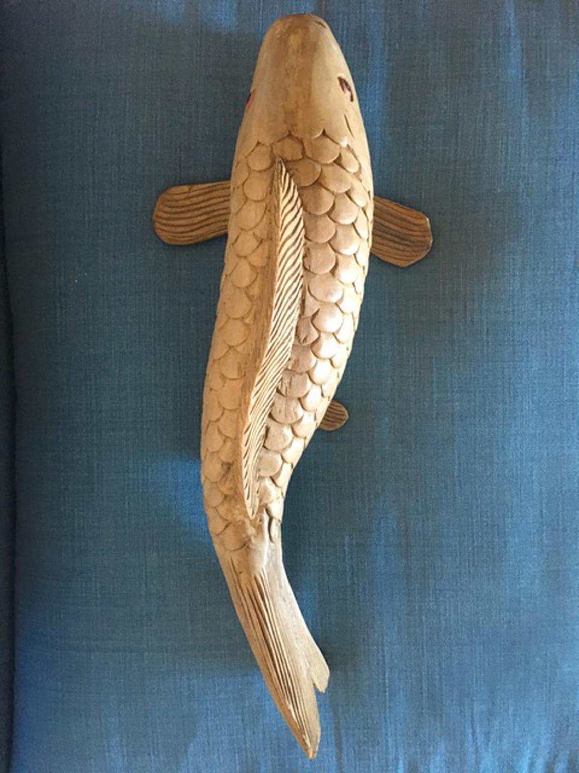 Hand-Carved Italy Late 20th Century Artisan Wooden Fish Sculpture