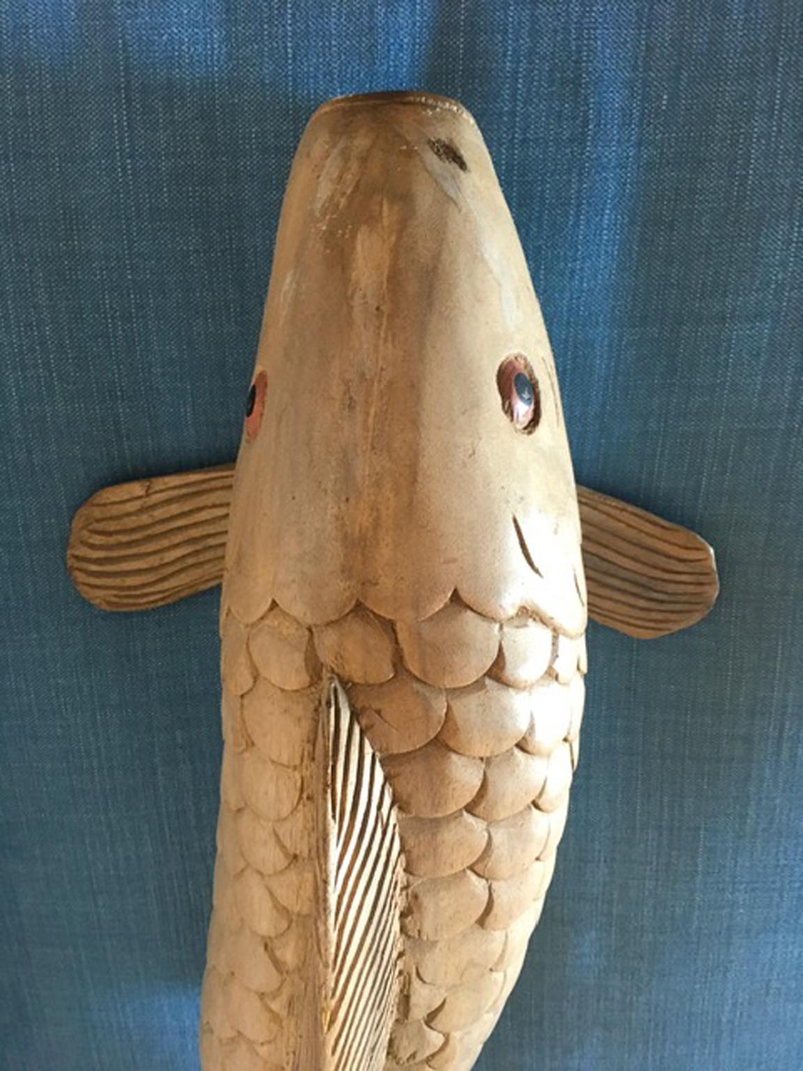 Italy Late 20th Century Artisan Wooden Fish Sculpture 1