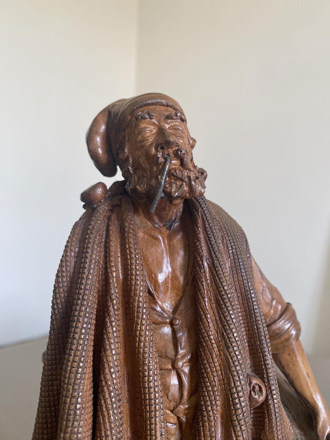 Italy Late 20th Century Carved Wooden Fisherman Sculpture For Sale 12