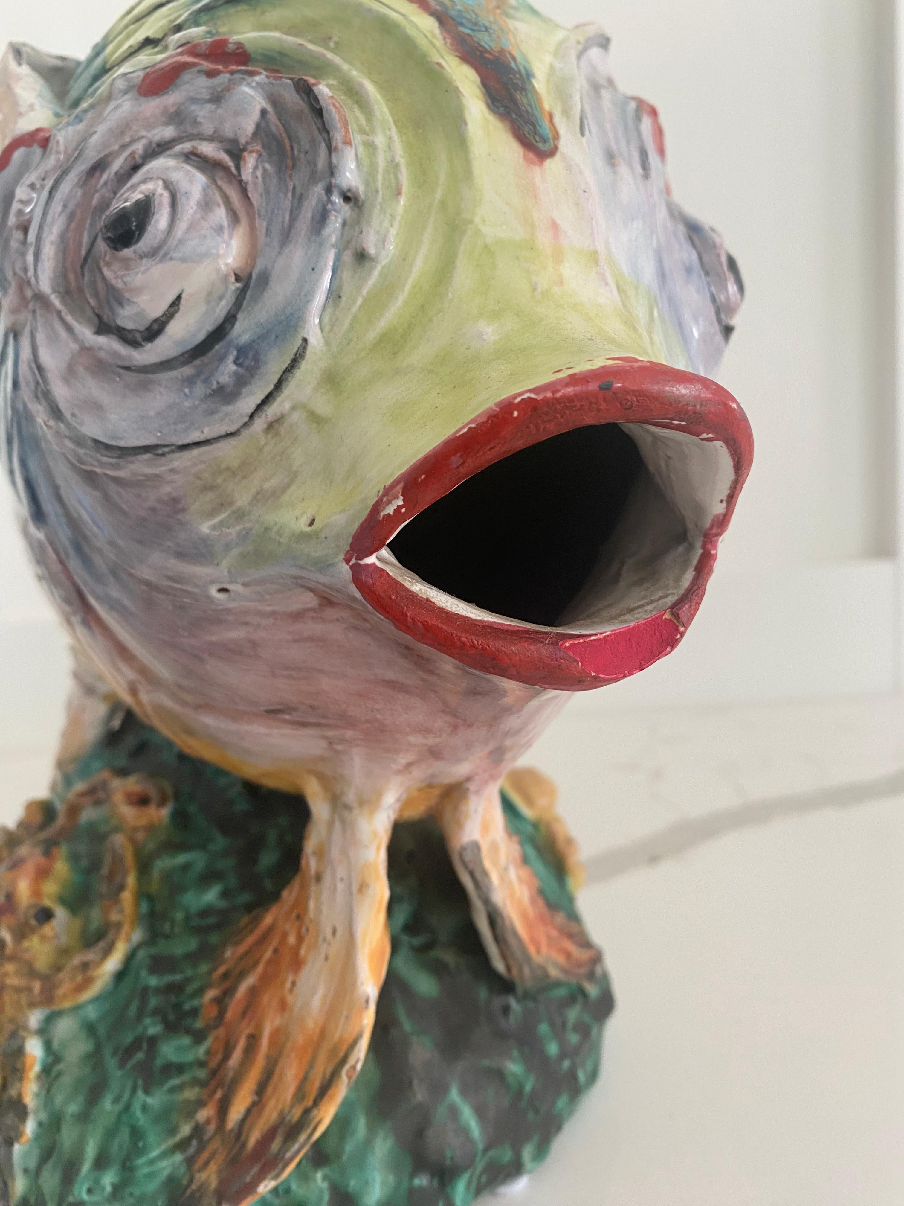 Ceramic Italy Majolica sculpted fish attributed to Eugenio Pattarino mid century Gambino For Sale