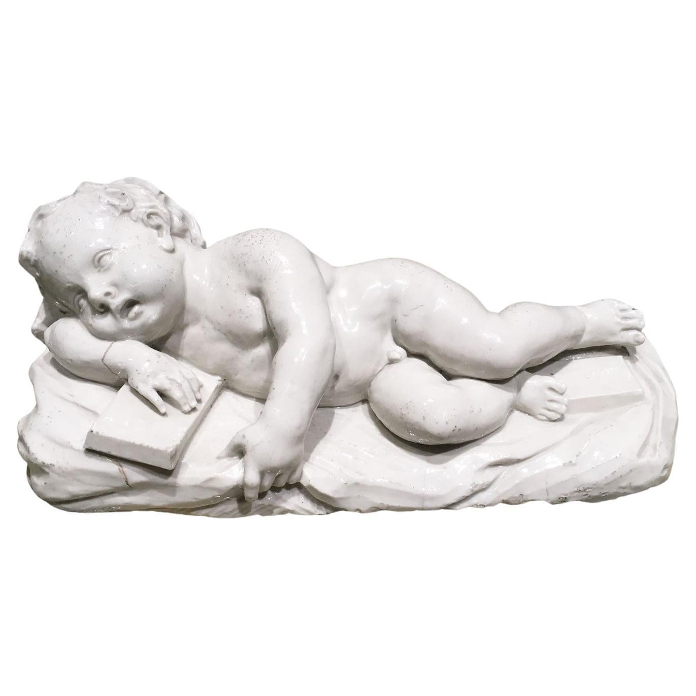 Italy Mid-18th Century Doccia Factory White Porcelain Sleeping Child Sculpture