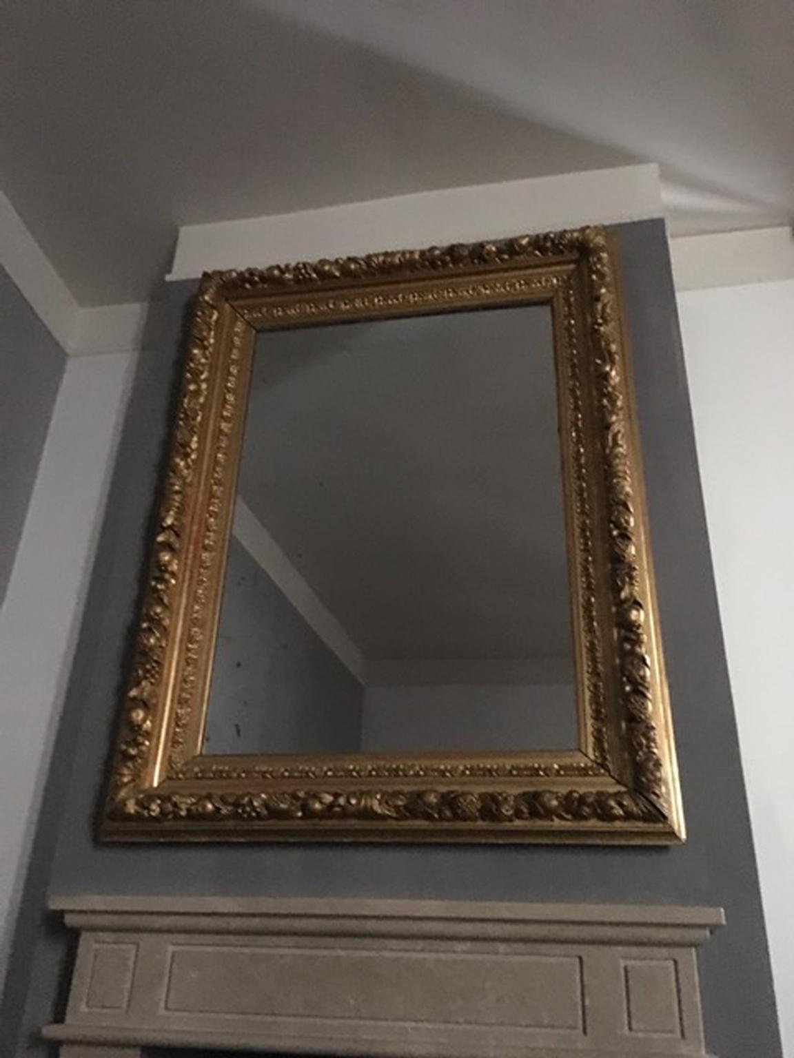 Italian Italy Mid-18th Century Baroque Mirror with Carved Giltwood Frame For Sale
