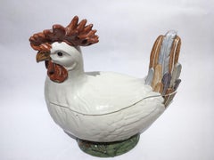 Italy Mid 18th Century Rooster Shaped Majolica Soup Bowl