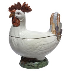 Italy Mid 18th Century Rooster Shaped Majolica Soup Bowl
