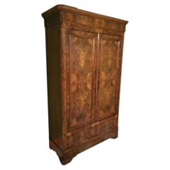 Italy Mid- 19th Century Walnut Olive Wood Neoclassical Storage Cabinets Armoires